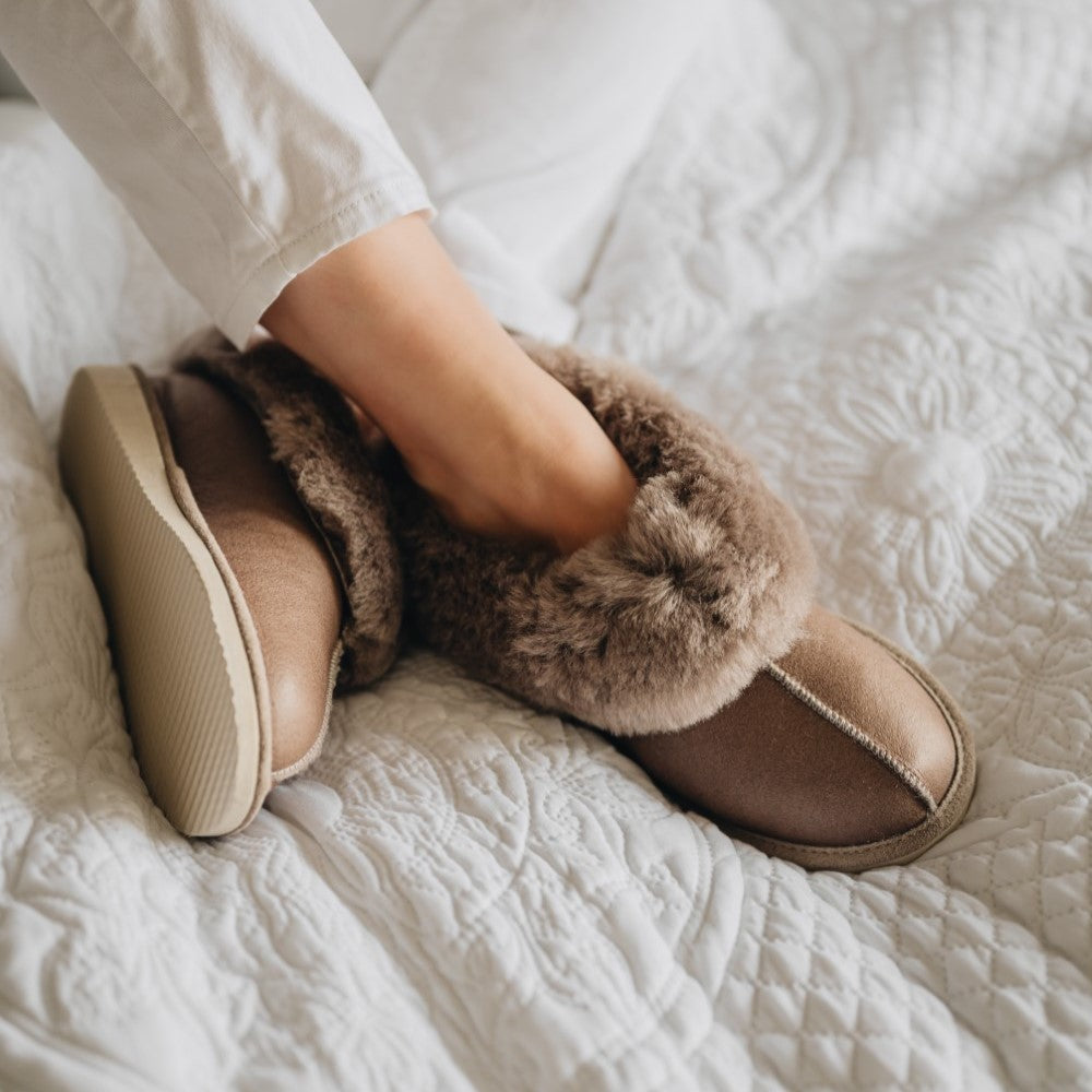 pia chestnut sheepskin slipper boot for women by shepherd of sweden