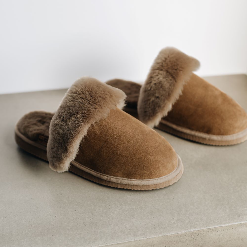 dark brown tessan slider slipper for women by shepherd of sweden