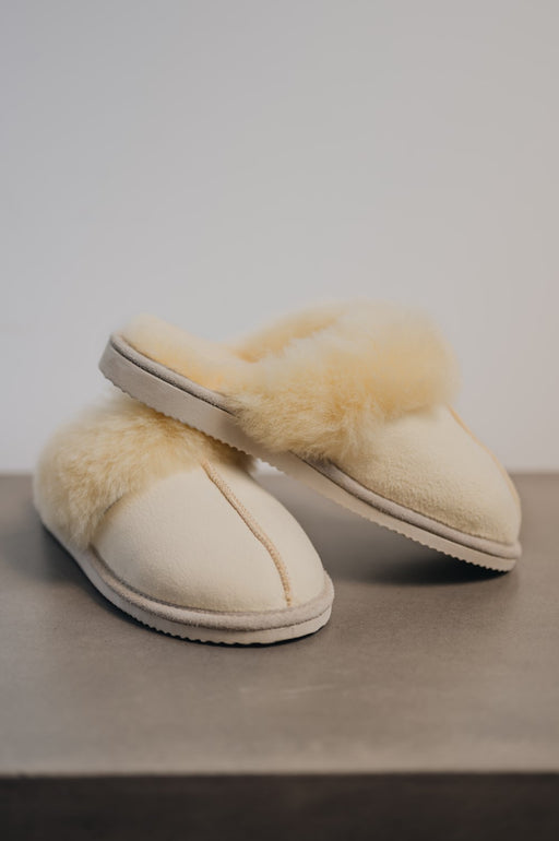 slip on womens sheepskin slippers with hard sole and cuff in Gwen eco