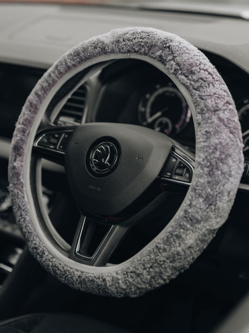 Grey Sheepskin Steering Wheel Cover