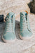 Spearmint coloured lightweight leather boots made in Europe - with Laces and Zip