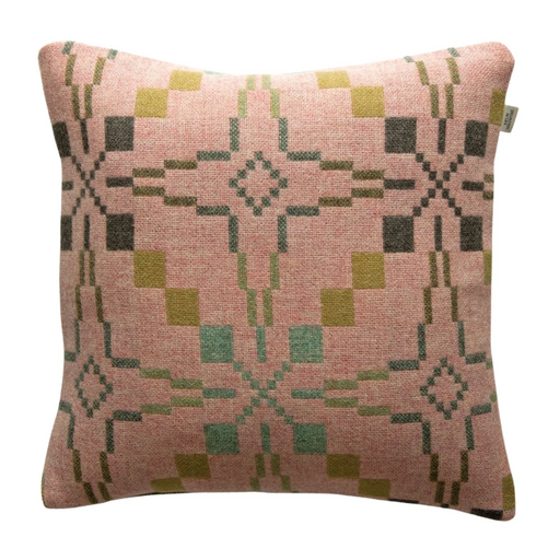 vintage star patterned wool cushion in blossom pink and green