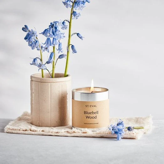 St Eval Candle scent of Bluebell Wood with a flower pot of blue bells