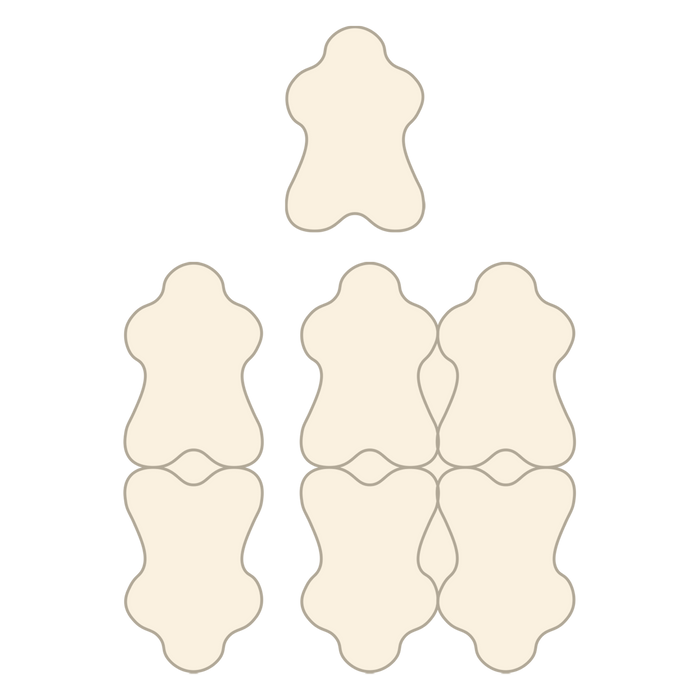 digital illustration to show the layout of skins in single, double and quad rugs