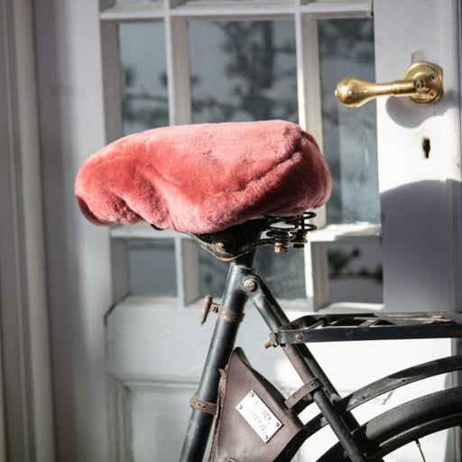 Marsala Reddish Pink Wide Sheepskin Bike Seat Cover.