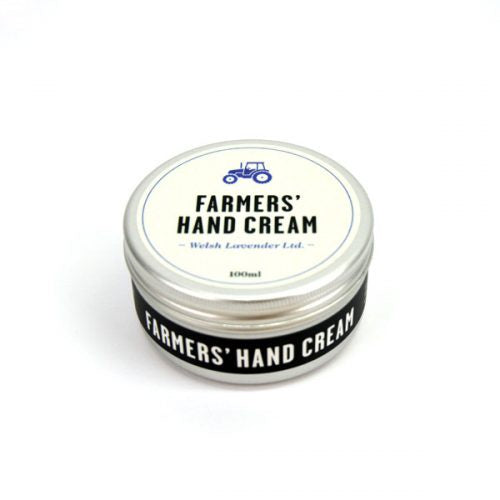 Farmer's Hand Cream 150ml tin. A tinned hand cream with a white label and a small purple illustrated tractor. On the label reads 'Framers' Hand Cream'.