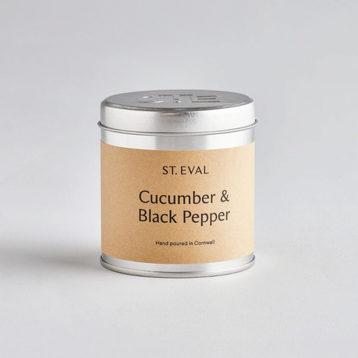 cucumber and black pepper scented tin candle by st eval candle company
