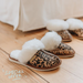 sheepskin slip on slippers for women in roarsome animal print