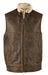 Men's Sheepskin Gilet. Brown leather gilet, sheepskin lines. Zippable front with pockets.