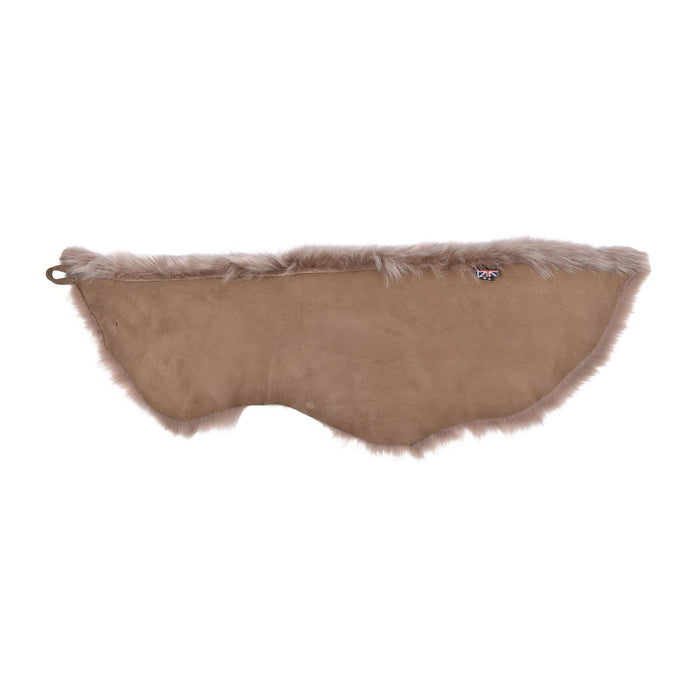 Open view of inner of Ailsa scarf / shrug collar made from Spanish Toscana Lambskin.  Shows the brown interior.
