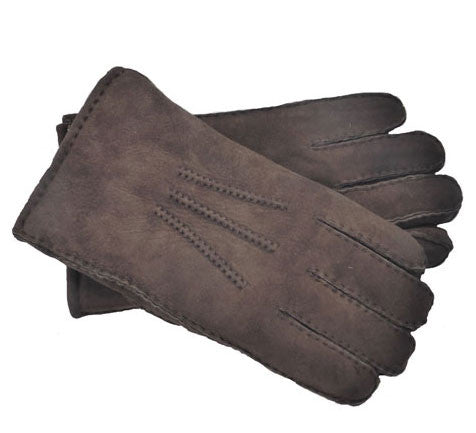 Men's Handsewn Sheepskin Gloves in Dark Brown.