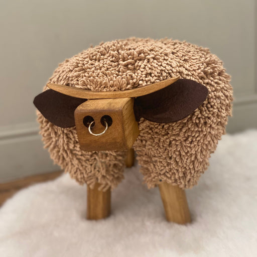 Hand-crafted Bull Wool Footstool. Footstool in style of Bull, with quality Wooden face, horns and legs, with felted ears. Walnut Bull footstool colour with Brown ears.