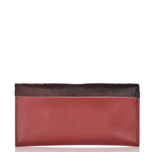 Back of Small Vermont Oxblood red Colour Leather and Cowhide purse. Made by Owen Barry.